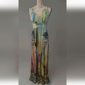 Women's Ocean Blue Boho Abstract Flashy Print Maxi Dress - L
